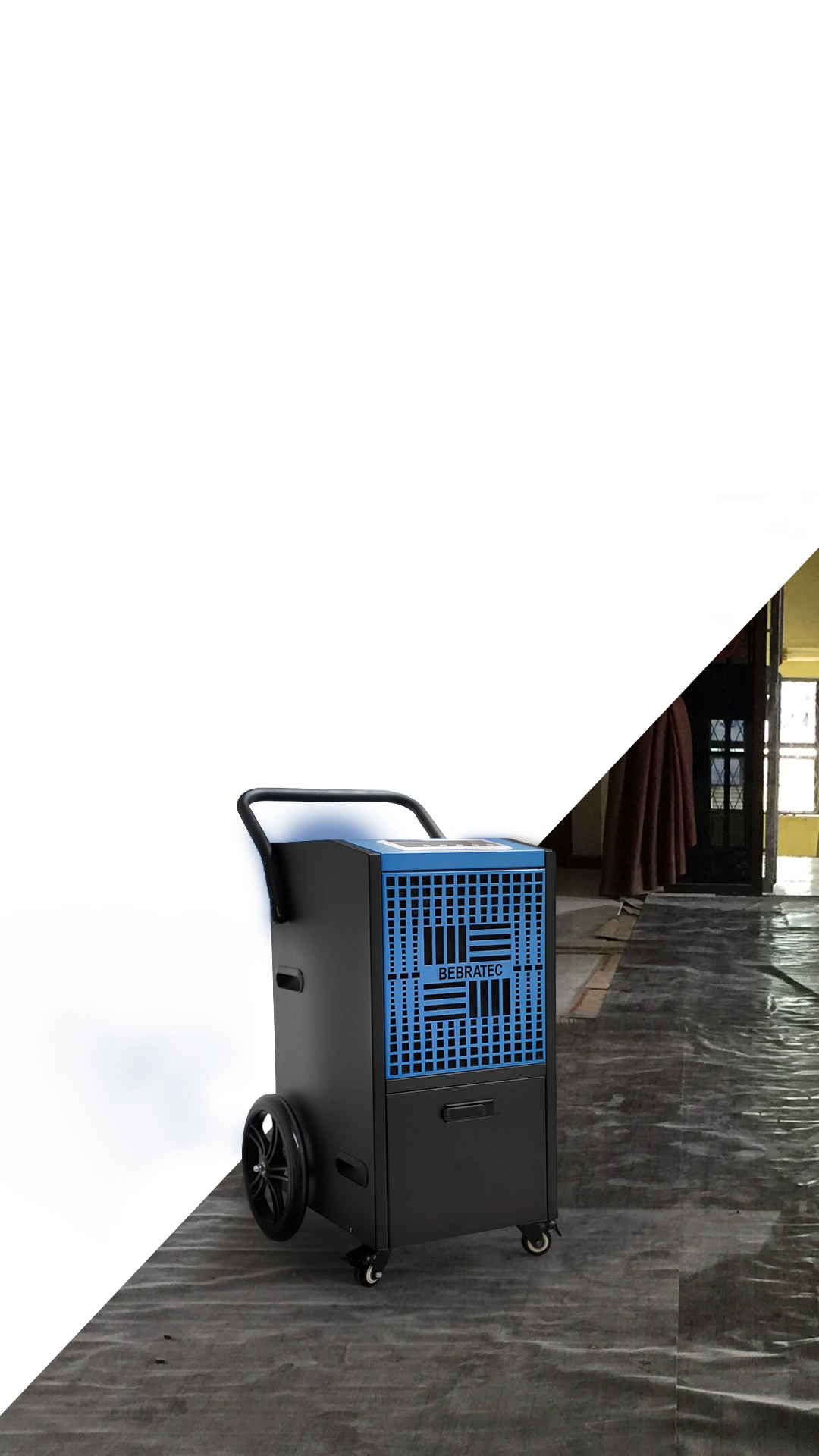 BEBRATEC Bautrockner im Einsatz in feuchtem Raum, trocknet effizient bis zu 50 L/Tag